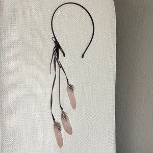 New satin ribbon wrapped headband with cascading feathers